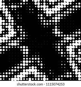 Abstract grunge grid polka dot halftone background pattern. Spotted black and white vector line illustration
