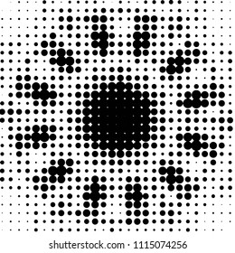 Abstract grunge grid polka dot halftone background pattern. Spotted black and white vector line illustration
