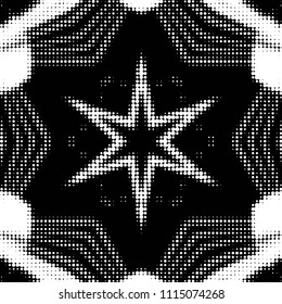 Abstract grunge grid polka dot halftone background pattern. Spotted black and white vector line illustration
