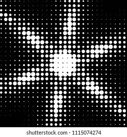 Abstract grunge grid polka dot halftone background pattern. Spotted black and white vector line illustration

