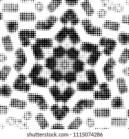 Abstract grunge grid polka dot halftone background pattern. Spotted black and white vector line illustration
