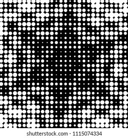 Abstract grunge grid polka dot halftone background pattern. Spotted black and white vector line illustration
