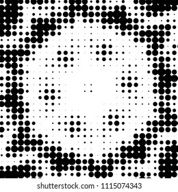Abstract grunge grid polka dot halftone background pattern. Spotted black and white vector line illustration
