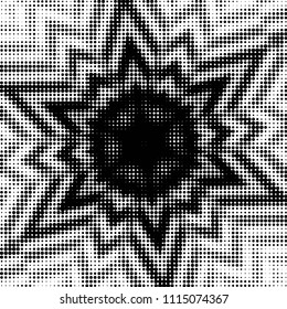 Abstract grunge grid polka dot halftone background pattern. Spotted black and white vector line illustration
