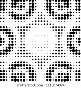 Abstract grunge grid polka dot halftone background pattern. Spotted black and white vector line illustration
