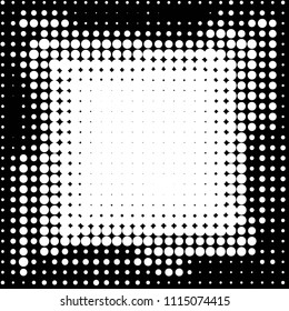 Abstract grunge grid polka dot halftone background pattern. Spotted black and white vector line illustration
