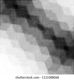 Abstract grunge grid polka dot halftone background pattern. Spotted black and white vector line illustration

