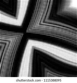 Abstract grunge grid polka dot halftone background pattern. Spotted black and white vector line illustration
