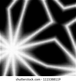 Abstract grunge grid polka dot halftone background pattern. Spotted black and white vector line illustration
