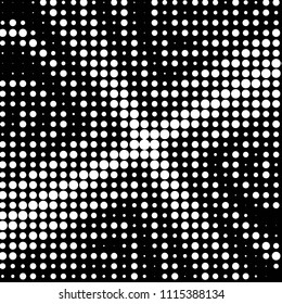 Abstract grunge grid polka dot halftone background pattern. Spotted black and white vector line illustration
