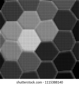 Abstract grunge grid polka dot halftone background pattern. Spotted black and white vector line illustration
