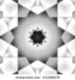 Abstract grunge grid polka dot halftone background pattern. Spotted black and white vector line illustration
