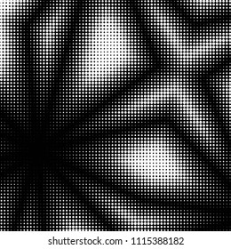 Abstract grunge grid polka dot halftone background pattern. Spotted black and white vector line illustration
