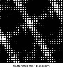 Abstract grunge grid polka dot halftone background pattern. Spotted black and white vector line illustration
