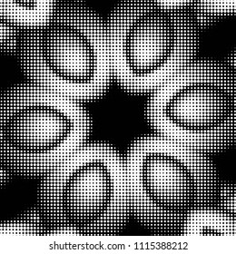 Abstract grunge grid polka dot halftone background pattern. Spotted black and white vector line illustration
