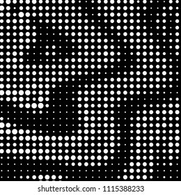 Abstract grunge grid polka dot halftone background pattern. Spotted black and white vector line illustration
