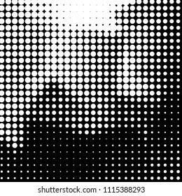 Abstract grunge grid polka dot halftone background pattern. Spotted black and white vector line illustration
