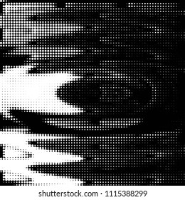 Abstract grunge grid polka dot halftone background pattern. Spotted black and white vector line illustration
