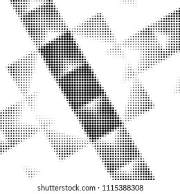 Abstract grunge grid polka dot halftone background pattern. Spotted black and white vector line illustration
