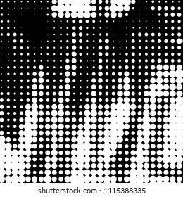 Abstract grunge grid polka dot halftone background pattern. Spotted black and white vector line illustration
