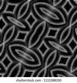 Abstract grunge grid polka dot halftone background pattern. Spotted black and white vector line illustration

