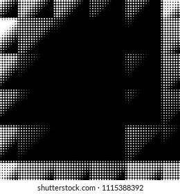 Abstract grunge grid polka dot halftone background pattern. Spotted black and white vector line illustration
