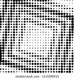 Abstract grunge grid polka dot halftone background pattern. Spotted black and white vector line illustration

