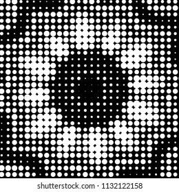 Abstract grunge grid polka dot halftone background pattern. Spotted black and white vector line illustration
