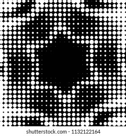 Abstract grunge grid polka dot halftone background pattern. Spotted black and white vector line illustration
