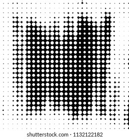 Abstract grunge grid polka dot halftone background pattern. Spotted black and white vector line illustration
