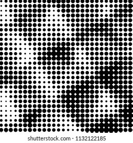 Abstract grunge grid polka dot halftone background pattern. Spotted black and white vector line illustration
