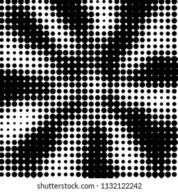 Abstract grunge grid polka dot halftone background pattern. Spotted black and white vector line illustration
