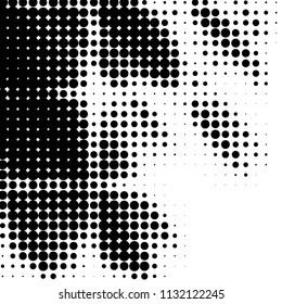 Abstract grunge grid polka dot halftone background pattern. Spotted black and white vector line illustration

