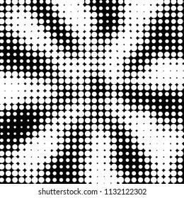 Abstract grunge grid polka dot halftone background pattern. Spotted black and white vector line illustration
