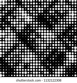 Abstract grunge grid polka dot halftone background pattern. Spotted black and white vector line illustration
