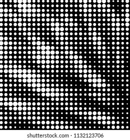 Abstract grunge grid polka dot halftone background pattern. Spotted black and white vector line illustration
