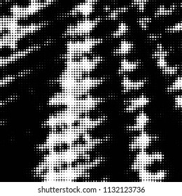 Abstract grunge grid polka dot halftone background pattern. Spotted black and white vector line illustration
