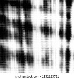 Abstract grunge grid polka dot halftone background pattern. Spotted black and white vector line illustration
