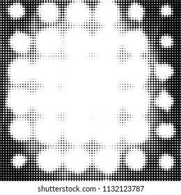 Abstract grunge grid polka dot halftone background pattern. Spotted black and white vector line illustration
