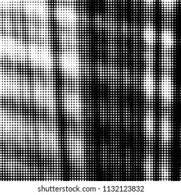 Abstract grunge grid polka dot halftone background pattern. Spotted black and white vector line illustration
