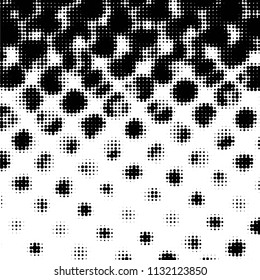 Abstract grunge grid polka dot halftone background pattern. Spotted black and white vector line illustration
