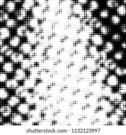 Abstract grunge grid polka dot halftone background pattern. Spotted black and white vector line illustration
