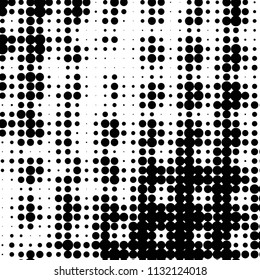 Abstract grunge grid polka dot halftone background pattern. Spotted black and white vector line illustration
