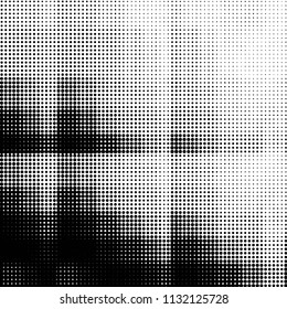 Abstract grunge grid polka dot halftone background pattern. Spotted black and white vector line illustration
