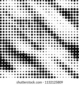 Abstract grunge grid polka dot halftone background pattern. Spotted black and white vector line illustration
