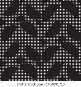 Abstract grunge grid polka dot halftone background pattern. Spotted black and white vector line illustration