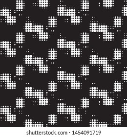 Abstract grunge grid polka dot halftone background pattern. Spotted black and white vector line illustration