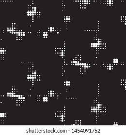 Abstract grunge grid polka dot halftone background pattern. Spotted black and white vector line illustration