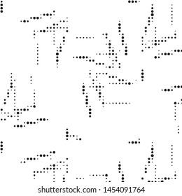 Abstract grunge grid polka dot halftone background pattern. Spotted black and white vector line illustration
