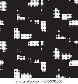 Abstract grunge grid polka dot halftone background pattern. Spotted black and white vector line illustration
